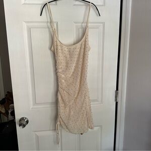 Oh Polly Ivory Beaded Crochet Mini Dress Size 12 NWT